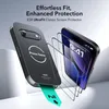 A product shot demonstrating the installation of a screen protector onto a smartphone using an applicator tool. Produktbild-Vorschau