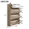 A shoe cabinet with multiple flip-out shelves and two drawers, shown with dimensions indicated. Anteprima dell’immagine prodotto
