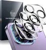 A product shot of camera lens protectors for an iPhone, with packaging in the background. Produktbild-Vorschau
