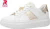 A white Rieker sneaker with gold accents and a dragonfly charm on the laces. Produktbild-Vorschau