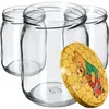 Several empty glass jars are arranged with one lid featuring a Winnie the Pooh illustration. Produktbild-Vorschau