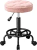 HOMCOM-Rollhocker-Polyester, Metall-Ø50 x 50-66H cm-Rosa Produktbild-Vorschau 1