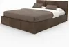 A brown upholstered bed with a headboard and two pillows on a white background. Podgląd zdjęcia produktu