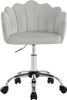 A light gray velvet office chair with a shell-shaped backrest and a chrome base with wheels, shown against a white background. Produktbild-Vorschau