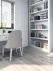 A modern home office setup with a desk, chair, and bookshelf. Produktbild-Vorschau