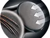 Close-up of a hair dryer's intake and output vents, illustrating airflow. Produktbild-Vorschau