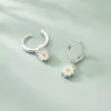 Damen Creolen Ohrringe Gänseblümchen Silberfarben Anhänger Produktbild-Vorschau 4