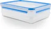 A clear, professional studio shot of a transparent food storage container with a blue lid and blue locking clips, set against a white background. Náhľad obrázku produktu