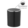 A black trash can with a silver rim and a swing lid, shown against a white background. A small inset image highlights the swing lid feature, with accompanying German and English text. Podgląd zdjęcia produktu