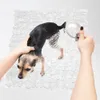A small dog is being bathed by two hands, one holding its head and the other using a shower head. Náhľad obrázku produktu