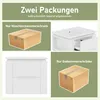 A collage showing two packages and two bathroom furniture items, likely a vanity and a cabinet. Produktbild-Vorschau