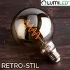 A vintage-style LED light bulb with a spiral filament, placed on a wooden surface. Produktbild-Vorschau