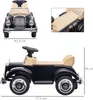 A collage of images showing a black and tan ride-on car for children, with dimensions indicated. Podgląd zdjęcia produktu