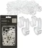 A product package containing gutter hooks for securing light sets, with additional hooks shown outside the package. Produktbild-Vorschau