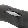A close-up view of a dark gray pillow with a zipper partially open, revealing the white filling. Produktbild-Vorschau