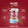 A marketing image for ALLNUTRITION FRULOVE In Jelly Cherry, featuring the product packaging, cherries, and nutritional information. Produktbild-Vorschau