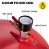 A close-up view of an air compressor tank with labels pointing to different components. Náhled obrázku produktu
