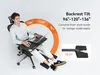 A man is sitting in an ergonomic office chair with a laptop on a tray attached to the chair. The chair has adjustable features, including a backrest tilt indicated by an orange arc with degree markings. Náhľad obrázku produktu