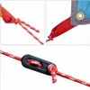 A collage of close-up images showing details of a red rope and a tarp grommet. Náhled obrázku produktu