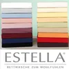 Stacks of colorful fitted sheets and a brand logo with text. Produktbild-Vorschau