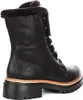 A black leather boot with fur lining. Voir les images du produit