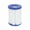 A white pleated pool filter with a blue top and bottom rim, isolated on a white background. Anteprima dell’immagine prodotto