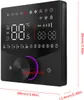 A digital thermostat with a black display and a prominent dial. The display shows temperature, time, and various icons. Produktbild-Vorschau