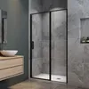 A modern bathroom with a shower enclosure, vanity, and sink. Produktbild-Vorschau