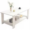 A white coffee table with a two-tier shelf, decorated with a vase of flowers, a decorative cube, a cup and saucer, a grey box, a small speaker, and books. Produktbild-Vorschau