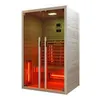 An infrared sauna cabin with red heating elements visible inside. Produktbild-Vorschau