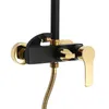 A close-up view of a black and gold shower faucet system. Podgląd zdjęcia produktu