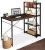A computer desk with a bookshelf attached, set against a white background. Produktbild-Vorschau