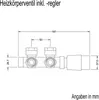 A technical drawing of a radiator valve with dimensions. Produktbild-Vorschau