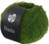 A ball of green yarn with a black label. Produktbild-Vorschau