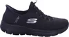 A side view of a black Skechers slip-on shoe. Voir les images du produit