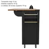 A close-up view of a black kitchen cart with a wooden tabletop, showing its side and part of its top. Text indicating weight capacity is present. Náhľad obrázku produktu