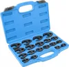 A set of black wrench sockets in a blue plastic case. Produktbild-Vorschau