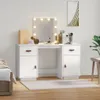 The Living Store Schminktisch-Set mit LED Weiß Massivholz Produktbild-Vorschau 1