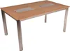A rectangular table with a wooden top and metal legs, set against a white background. Produktbild-Vorschau
