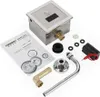 A collection of plumbing parts for a toilet, including an infrared sensor flush valve, instructions, and various connectors. Náhled obrázku produktu