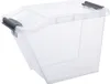 A clear, studio shot of a transparent plastic storage bin with gray handles. Produktbild-Vorschau