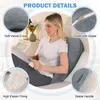A woman is using a wedge pillow while reading a book in bed. The image is a collage of close-up shots highlighting the product's features. Produktbild-Vorschau