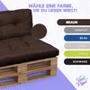 A close-up of a brown cushion set on a wooden pallet, with a color selection guide on the right. Anteprima dell’immagine prodotto