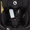 Close-up view of a black car seat's harness and headrest. Produktbild-Vorschau