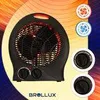 A BROLLUX electric heater is shown with marketing graphics and icons. Produktbild-Vorschau