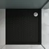 A top-down view of a square black shower tray with a textured surface and a silver drain cover. Produktbild-Vorschau