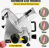 A commercial meat slicer is shown with close-ups illustrating adjustable slice thickness. The product is displayed against a neutral background with marketing text. Produktbild-Vorschau