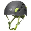 A gray climbing helmet with green accents and straps, shown against a white background. Anteprima dell’immagine prodotto