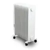 A white electric oil radiator with 11 fins and wheels, shown on a white background. Podgląd zdjęcia produktu
