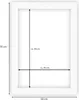 A white picture frame with dimensions indicated by lines and text. Produktbild-Vorschau